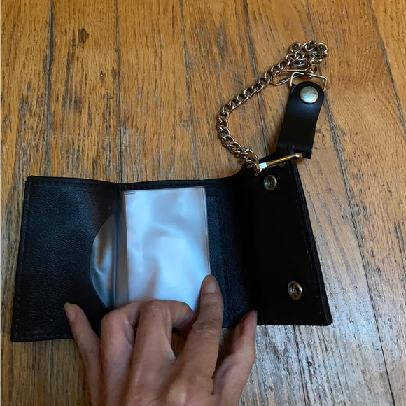 Brutus on motorcycle leather trifold wallet with chain popeye olive oyl cartoons - Picture 2 of 6